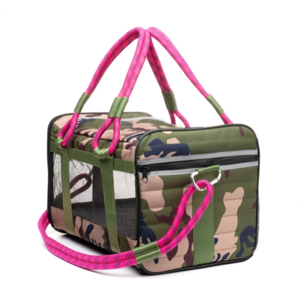 Stylish Camouflage Dog Carrier with Pink Accents - Picture 4 of 9